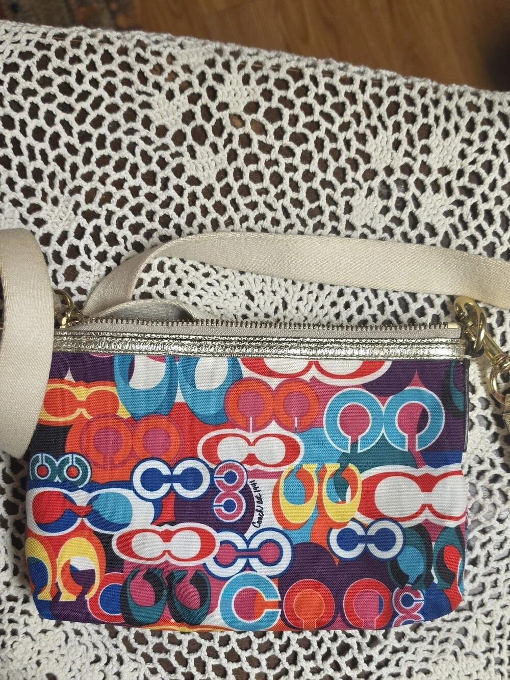 Coach Poppy Multicolor Signature Pop Crossbody Bag with Gold Trim